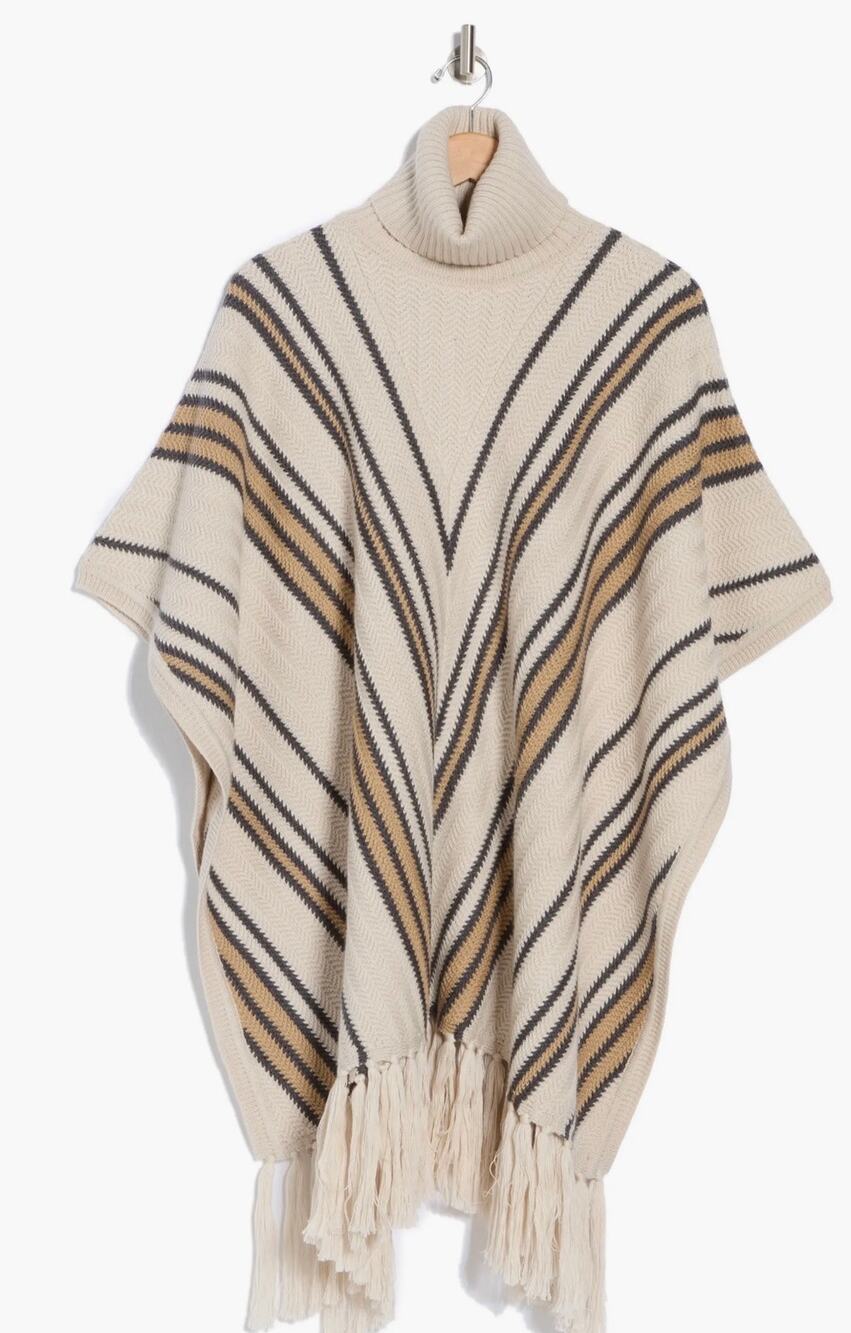 TWP Chevron Turtleneck Poncho
Color: Camel Blonde Stripe one size